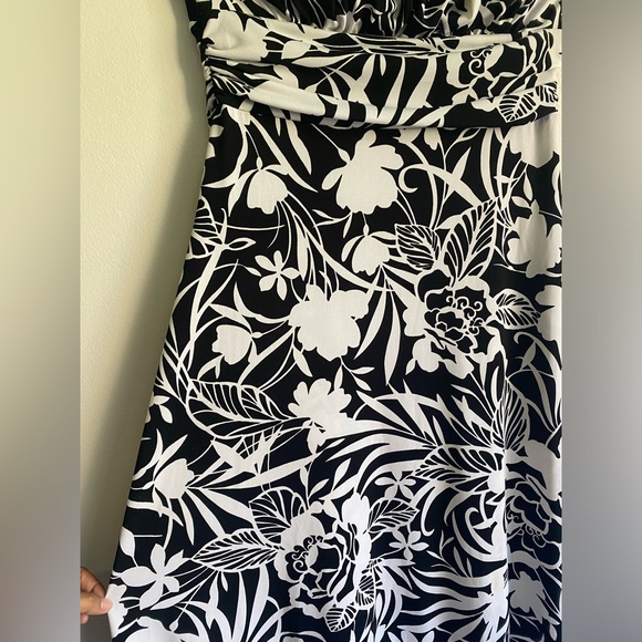 VINTAGE STRAPLESS MAXI BLACK WHITE FLORAL DRESS BY WHITE HOUSEBLACK MARKETSIZE M - Picture 5 of 8